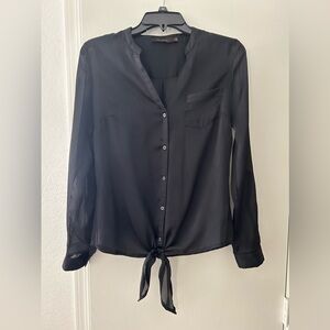 The Limited Black Sheer Long Sleeve Button Down Tie Top Blouse Shirt. Size Small